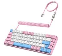 YINDIAO T8 60% Teclado para Juegos,68 Teclas,US Layout,Teclado Mecánico con Cable Compacto,18 Croma RGB Retroiluminado,Interruptor Azul,Cable de Teclado en Espiral USB C,para PC,Mac,PS4-Rosa