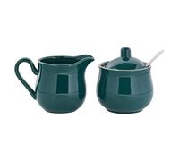 YindiMister Juego de Jarra para Crema Que Consta de Una Jarra para Crema, Un Azucarero con Tapa Y Una Cuchara, Verde, Individual