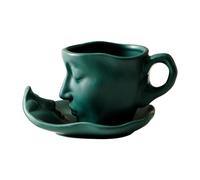 YindiMister Taza de Café con Platillo, Taza de Té con Platillo Y Asa, Vajilla Art Decor, Taza Irregular Divertida, Taza con Cara Humana, Taza de, Verde, tal como se describe