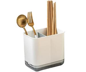 YINENGD Escurridor Cubiertos, 2 Compartimentos Portacubiertos de Cocina, Cesto para el fregadero pour Cubiertos de Plástico, para Cocina Mesa, portaposate per cucina e bagno stoccaggio plastica PP