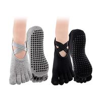 YINETTECH 2 Pares de Calcetines Antideslizantes para Yoga con 5 Dedos para Mujer Conjunto de Calcetines Antideslizantes con Punta Completa para Entrenamiento de Pilates Gris Y Negro