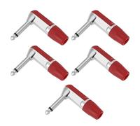 YINETTECH 5 Conectores Jack Mono TS de 1/4" Y 6,35 Mm de 90 Grados Y 2 Polos de Níquel Macho para Micrófonos Auriculares Audio Vídeo AV PC (Rojo)