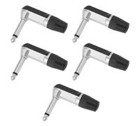 YINETTECH 5 Conectores Jack Mono TS de 1/4" Y 6,35 Mm de 90 Grados Y 2 Polos de Níquel Macho para Micrófonos Auriculares Audio Vídeo AV PC (Negro)