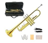 Yinfente Bb Trompeta estándar para adultos, kit de principiantes con funda, chapado en plata, boquilla de trompeta 7C, kit de limpieza, guantes blancos, instrumentos de latón (dorado)