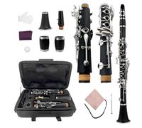 Yinfente Clarinete profesional C Key Ebonita con 2 barriles Estuche para clarinete de tela Accesorios Negro (c-key)