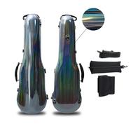 yinfente Estuche para violín de fibra de carbono 4/4, tamaño completo, carcasa rígida, triángulo, correa trasera, bolsa de almacenamiento externa, higrómetro, dos soportes para arcos (tira colorida)