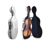 Yinfente Funda de fibra de carbono para violonchelo 4/4, tamaño completo, asa integrada, rueda, correa trasera portátil, carcasa dura, ligera, impermeable, (rayas blancas)