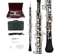 Yinfente Instrumento profesional de viento de madera automático de ebonita/palisandro C con resonancia F izquierda con lengüeta de oboe, guantes y funda de cuero, bolsa de transporte, paño de limpieza