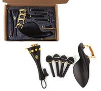 Yinfente Juego de accesorios para violín de tamaño completo 4/4, incluye clavijas de madera de ébano, cordal, afinador fino, reposabrazadera, abrazadera y pasador de extremo