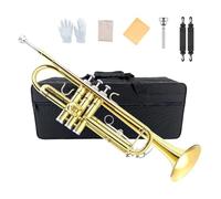 Yinfente Juego de trompeta estándar Bb para principiantes o avanzados, instrumento de trompeta de latón para estudiantes con estuche duro, boquilla 7C, kit de limpieza, guantes blancos Glod