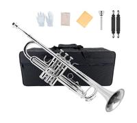 Yinfente Juego de trompeta estándar Bb para principiantes o avanzados, instrumento de trompeta de latón para estudiantes con estuche duro, boquilla 7C, kit de limpieza, guantes blancos plateados