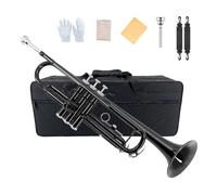 Yinfente Juego de trompeta estándar Bb para principiantes o avanzados, instrumento de trompeta de latón para estudiantes con estuche duro, boquilla 7C, kit de limpieza, guantes blancos negros