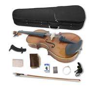 Yinfente Kit de violín de 4 cuerdas, 4/4 3/4 1/2 de madera maciza de abeto de arce y ébano, arco, afinador, paño limpio, cuerda extra, reposamuñecas hecho a mano para principiantes, color amarillo
