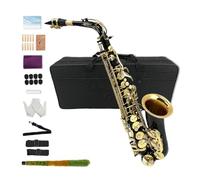 Yinfente Saxofón plano con 10 lengüetas, 8 almohadillas, funda rígida y más, para estudiantes, principiantes, adultos, saxofón alto, kit de saxofón(negro-dorado)