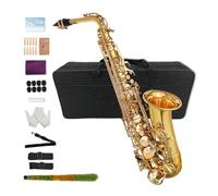Yinfente Saxofón plano con 10 lengüetas, 8 almohadillas, funda rígida y más, para estudiantes, principiantes, adultos, saxofón alto, kit de saxofón(oro)