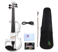 Yinfente Viola eléctrica silenciosa de 40,6 cm de madera maciza de 4 cuerdas con accesorios de ébano, funda dura, lazo de madera de Brasil, cable AUX y paño de limpieza, color blanco
