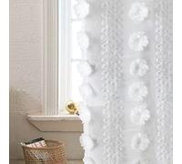 YINFUNG Cortinas traslúcidas Blancas Bohemias con Pompones de 160 cm de Largo, semitransparentes, Bordadas, con Textura, Floral, Juego de 2 Paneles, Tratamiento de Ventana de Gasa Desgastado y