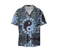 Ying Yang Diagram - Camisa de manga corta para hombre, estilo hawaiano, transpirable, cómoda y con botones, para la playa, Negro, S