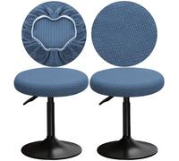 YINGAYOU Funda Taburete Redondo 30-40cm Funda Banqueta Redonda con Cuadrados de Felpa, Elásticos, Suaves y Cómodos, Son de Colores Vivos Que no se Desvanecen (2, Azul)