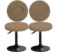 YINGAYOU Funda Taburete Redondo 30-40cm Funda Banqueta Redonda con Cuadrados de Felpa, Elásticos, Suaves y Cómodos, Son de Colores Vivos Que no se Desvanecen (2, Caqui)