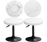 YINGAYOU Funda Taburete Redondo 30-40cm Funda Banqueta Redonda con Cuadrados de Felpa, Elásticos, Suaves y Cómodos, Son de Colores Vivos Que no se Desvanecen (2, Blanco)