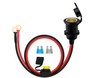 YINGAYOU Mechero Coche Cable de Extensión de Coche 14AWG 20A Enchufe Hembra Mechero a Junta Tórica 8mm con Fusible para Coches, Motos y Barcos (0.6 m)