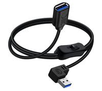 YINGAYOU USB Extension Cable with Switch USB 3.0 90 Grados con Interruptor Admite Transferencia de Datos de 5Gbps y Función de Carga para PC Portátil, Ventilador, Lámpara (Izquierda, 30 cm)
