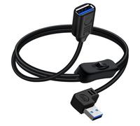 YINGAYOU USB Extension Cable with Switch USB 3.0 90 Grados con Interruptor Admite Transferencia de Datos de 5Gbps y Función de Carga para PC Portátil, Ventilador, Lámpara (Derecha, 30 cm)