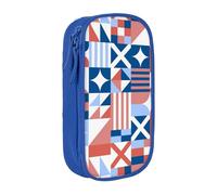YINGD Estuche de almacenamiento grande, patrón de bloque azul polvo plano, multicolor, Estilo europeo y americano, retro, moderno