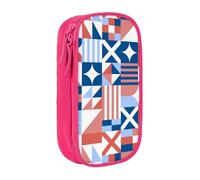 YINGD Estuche grande de almacenamiento, patrón de bloque azul polvo plano con cremallera, bolsa de gran capacidad para bolígrafos, multicolor, Estilo europeo y americano, retro, moderno