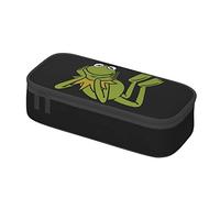 YINGD Estuche para lápices, diseño de Barrio Sésamo Kermit, bolsa de papelería de anime de gran capacidad para estudiantes, bonita bolsa de cosméticos simple, papelería escolar, Black, 21x10.5x5cm