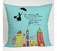YINGD Funda de almohada de mezcla de lino y algodón Mary Poppins con temática de coche, 45 cm x 45 cm, 1 unidad, resistente a las arrugas, resistente a la decoloración, decoración de dormitorio, uso