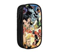 YINGD Justice League Unlimited - Estuche de gran capacidad de almacenamiento, 2 bolsillos con cremallera para herramientas de arte, artículos de tocador, dispositivos tecnológicos