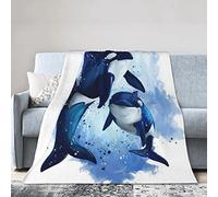 YINGD Manta de forro polar Orca Animal Acuático Arte Dibujos Animales Acuarela Mar Vida Silvestre Manta para Sofá Manta Suave y Cálida para todas las estaciones, 150 cm de largo x 125 cm