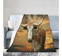YINGD Manta de forro polar Sunset Texas Longhorn Hill Country Western Old West Cowboys manta para sofá, manta suave y cálida para todas las estaciones, 200 cm x 150 cm