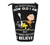 YINGD Snoopy & Charlie JI81 - Estuche organizador expansible de cacahuetes, retráctil, de gran capacidad, para niños y niñas, ligero, para escuela, oficina, color marrón, Black, 21x10.5x5cm