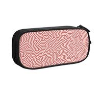 YINGD TEQUAN - Estuche para lápices de gran capacidad, estuche para lápices con diseño de líneas de laberinto de Turing, 2 compartimentos, color rojo