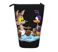 YINGD Wile E. Coyote and Road V Runner - Estuche organizador expandible de cacahuetes, bolsa retráctil para bolígrafos, bonita bolsa de papelería para niños y niñas, ligera para la escuela, Black