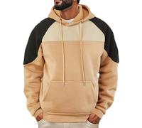 YINGKE Hombres Otoño Invierno Pullover Y2K Color Block Hoodie Gothic Sudaderas con Capucha para Hombre(L,Caqui)