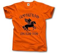 YINGLIAOO Camp Half Blood Long Island Sound t-Shirt Greek Mythology Pegasus Percy Jackson Orange