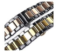 YINGO 18 20 22mm Banda de cerámica universal lujo 22 mm negro con damas oro rosa señoras relojes reloj relojería la correa banda relojera nunca se desvanece(Black gold,20mm)
