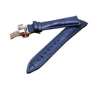 YINGO Reloj de reloj de reloj de cuero genuino Correa de reloj 14 16 mm 18 mm 20 mm 22 mm Pulsera azul oscuro Hombres Ladys Silver Clasp Watch Accesorios(18mm)