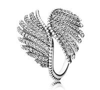 YINGQI Anillo de Plata de Ley 925 con Encaje Brillante Calado, Anillo de fascinación con Plumas majestuosas para Mujer, Regalo, joyería de Moda