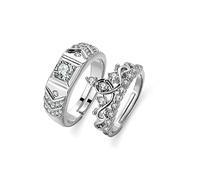 YINGQI Anillos de joyería de Plata 925 con Forma de Corona de Piedras Preciosas de circón 2 en 1 Juego de Anillos de Dedo Abierto para Mujeres, Hombres, Amantes de la Boda
