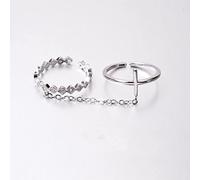 YINGQI Joyería de Plata de Ley 925 con Anillo Doble, Cadena de una Pieza, Anillo de unión con Personalidad a la Moda para Regalos de Fiesta Femeninos