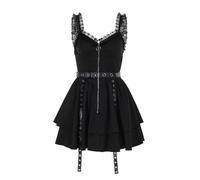 YINGWIN Cárdigan de dos piezas para mujer con manga burbuja y vestido halter de encaje gótico Y2K con cinturón, vestidos acampanados, 1-negro, XL