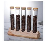 yingyingjia Tarro for almacenar granos de café, soporte for exhibición té y flores, tubo ensayo vidrio transparente con tapón corcho, adornos for, utensilios(5 jars with stand)
