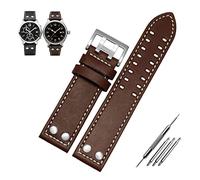 YingYou Banda de reloj de cuero genuino de 20 mm 22 mm compatible con el reloj de campo de Hamilton Khaki H760250 H77616533 Reloj de reloj de reloj banda de correa hebilla(Brown white silver_22mm)