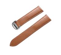 YingYou Correa De Cuero De Grano De Litchi Cuero Suave For Hombres Y Mujeres Compatible Con Cartier Tank Solo Correa Hebilla Plegable Accesorios For Correas De Reloj(Brown Silver Buckle,17mm)
