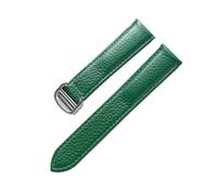 YingYou Correa De Cuero De Grano De Litchi Cuero Suave For Hombres Y Mujeres Compatible Con Cartier Tank Solo Correa Hebilla Plegable Accesorios For Correas De Reloj(Green silver buckle,14mm)